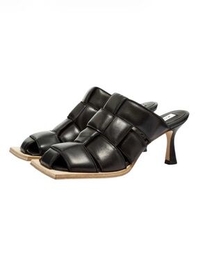 MIISTA Women's Mayte Leather Woven Mule in Raven Black